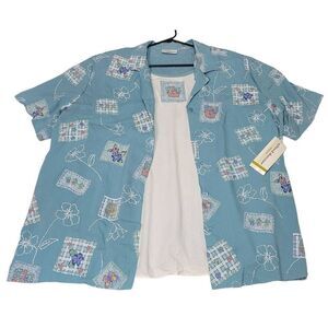 VTG Alfred Dunner Mock-Layer Womens Size 22W Blue Floral Button Down Made In USA